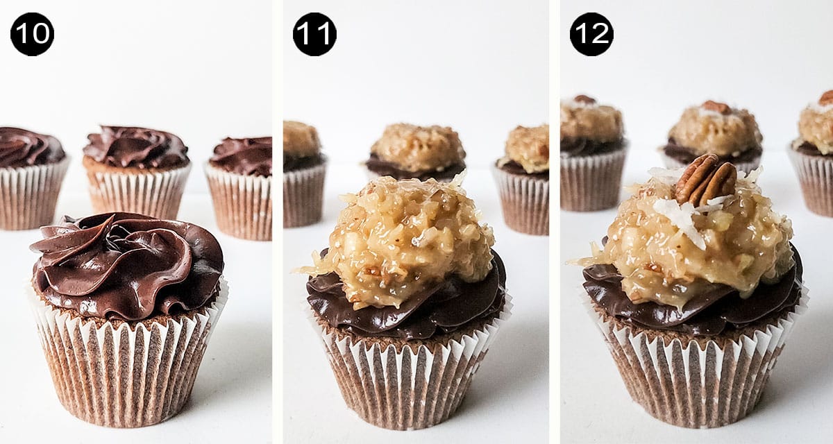 Steps to assemble cupcakes.