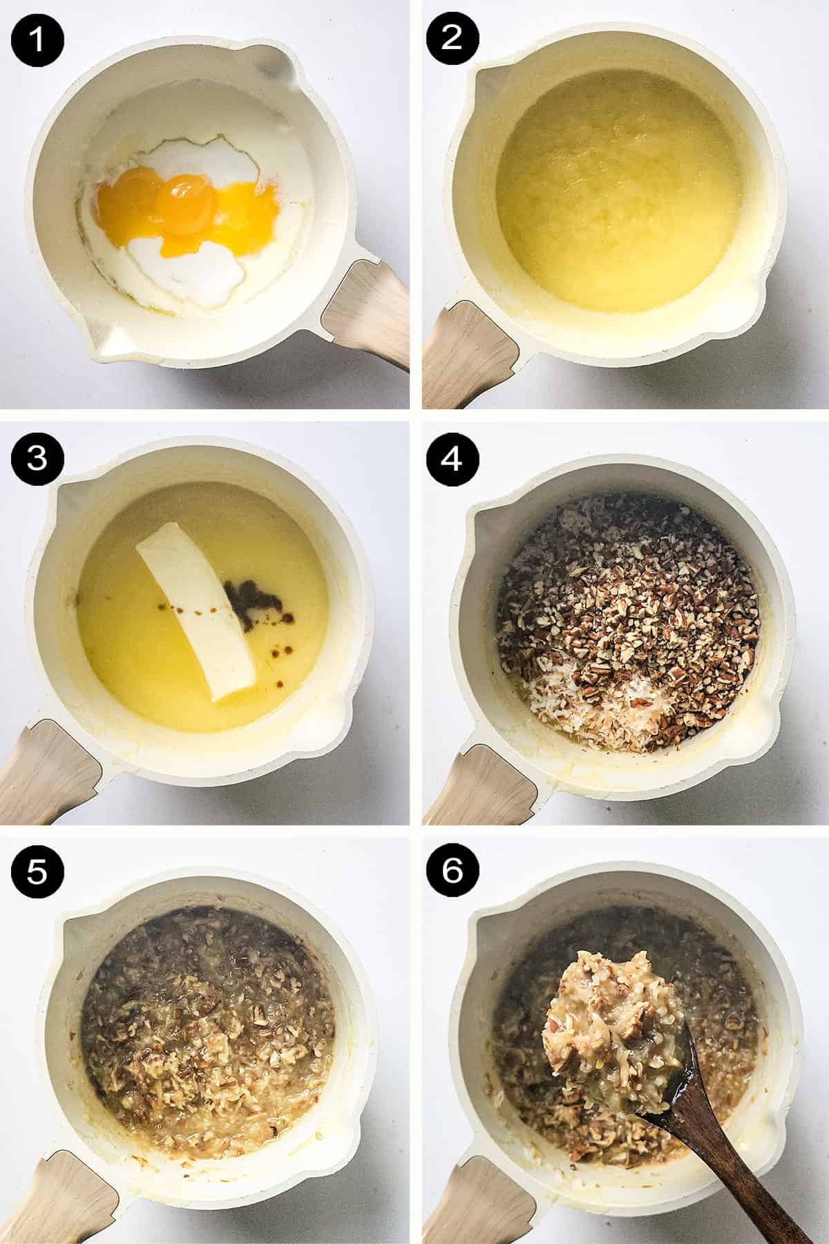 Steps to make coconut pecan topping.