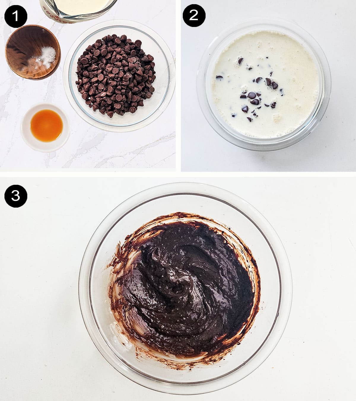 Steps to make the frosting or ganache.