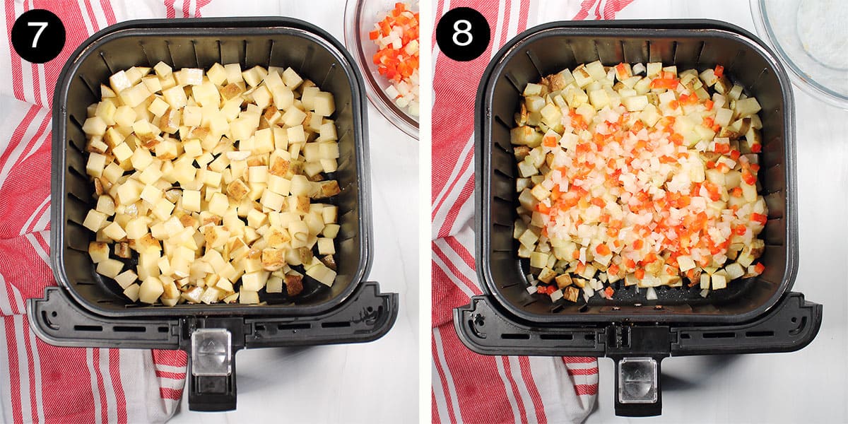 Steps to air fry potatoes.