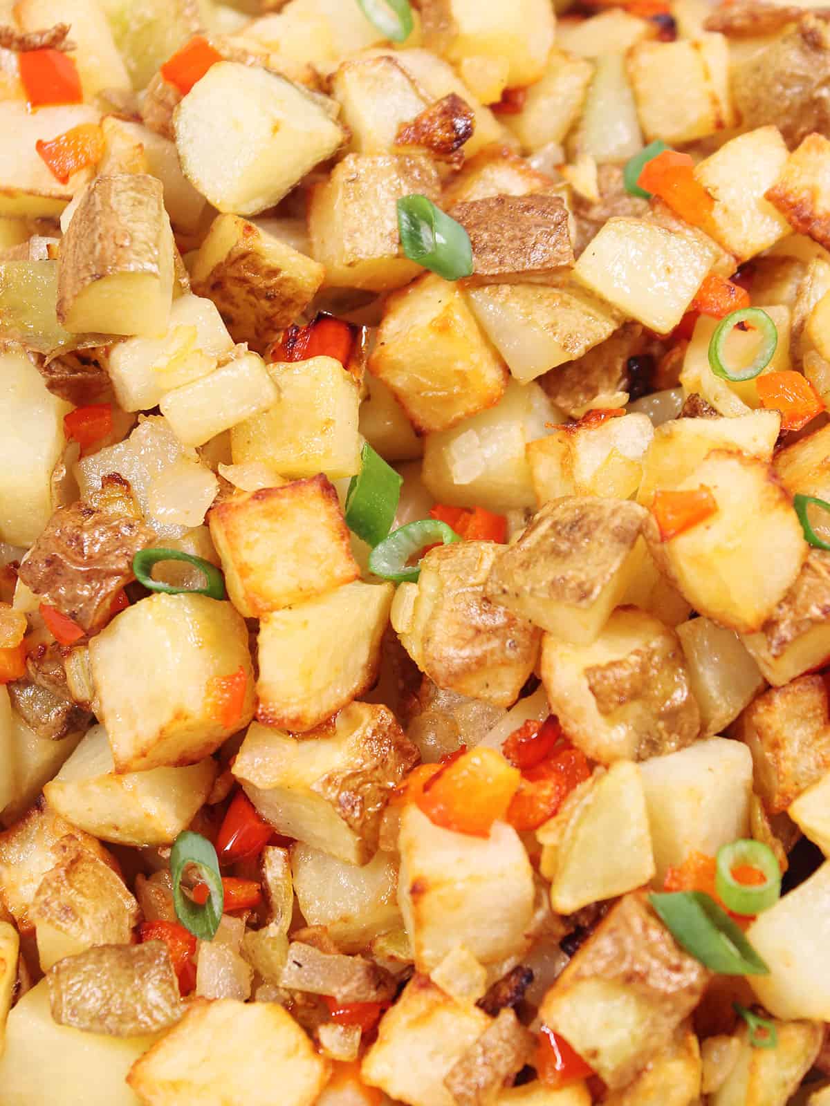 Closeup of crispy breakfast potatoes.