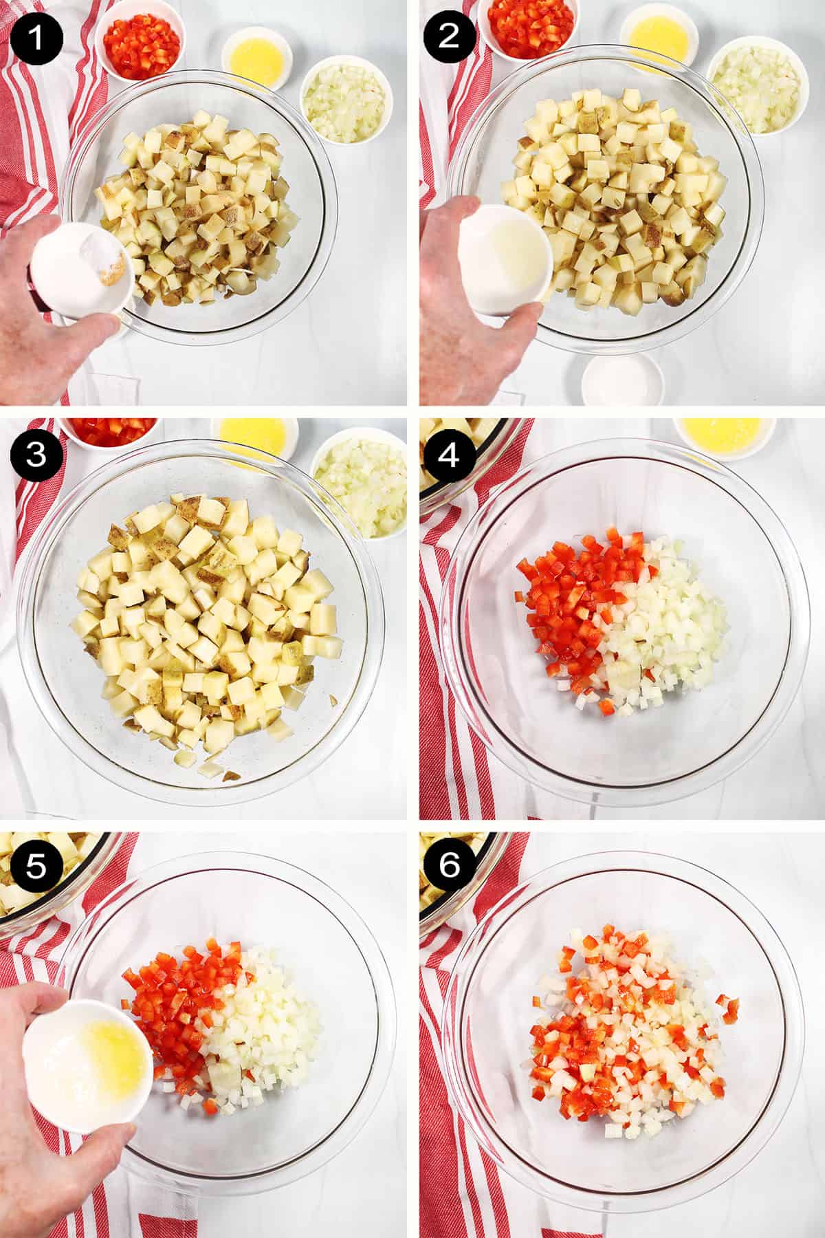 Steps to prepare potatoes for air frying.