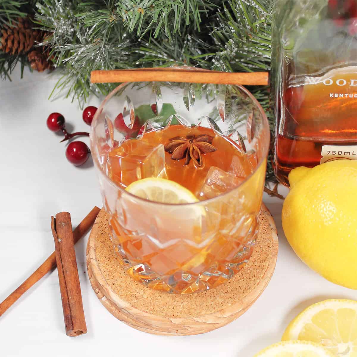 Garnished Cinnamon Maple Whiskey Sour.