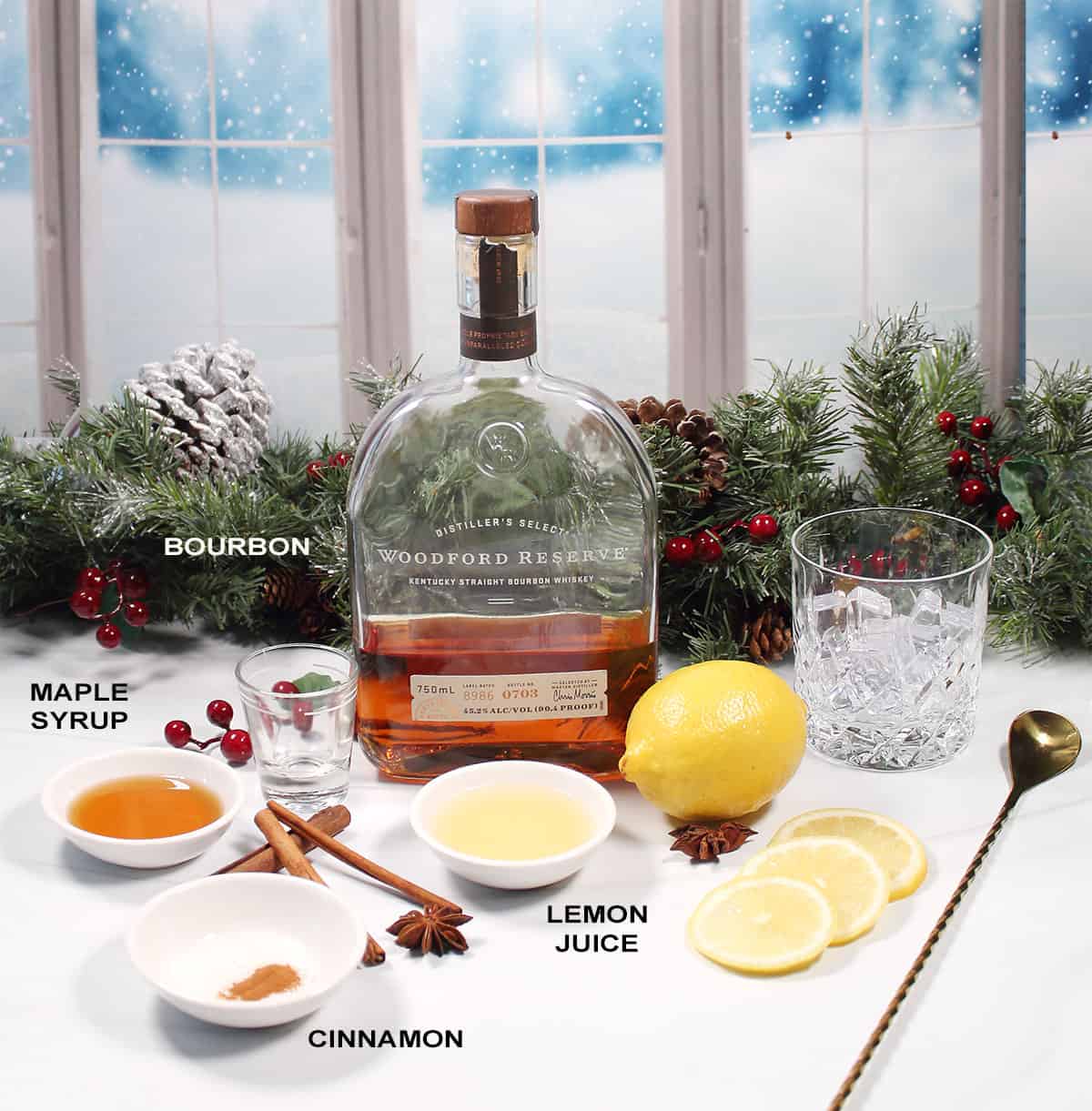 Ingredients for maple syrup cocktail.
