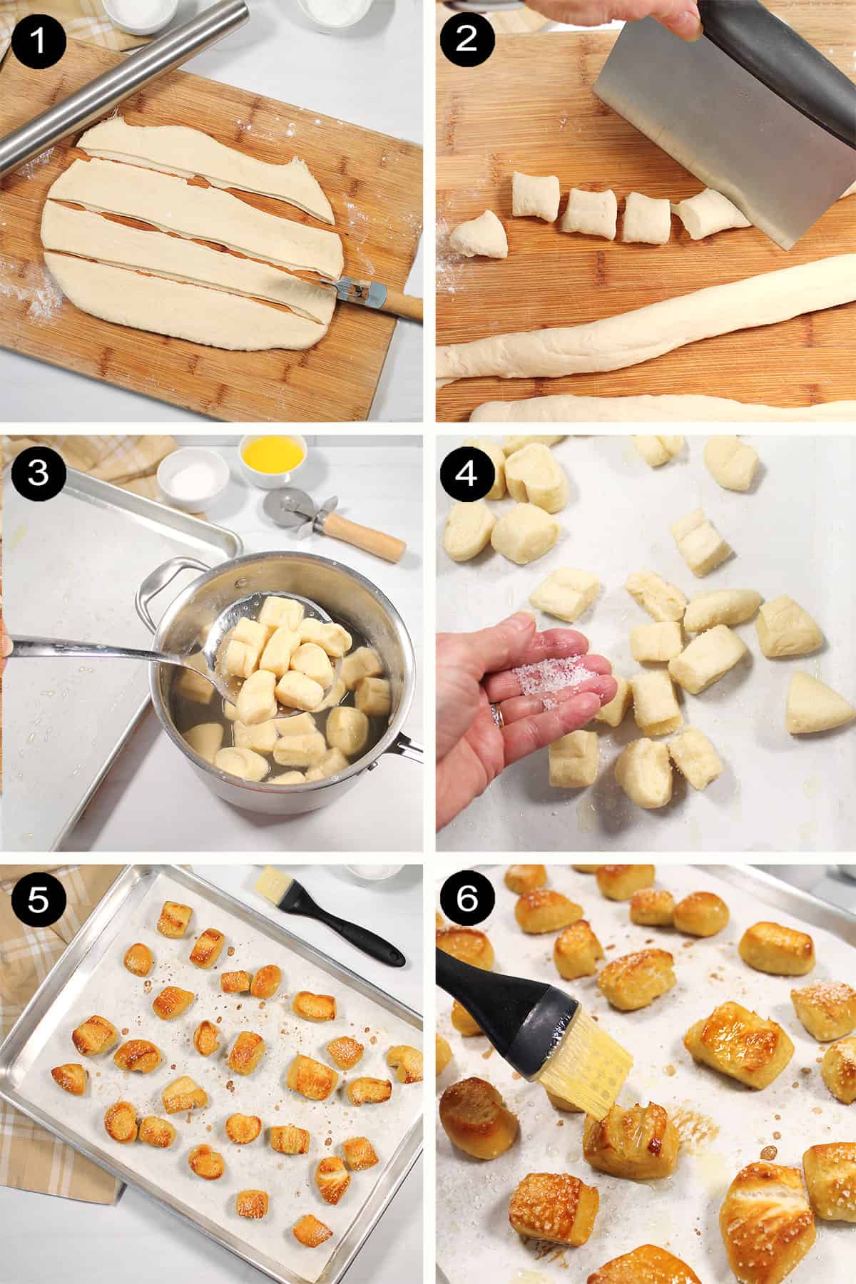 Steps to make homemade pretzel bites.