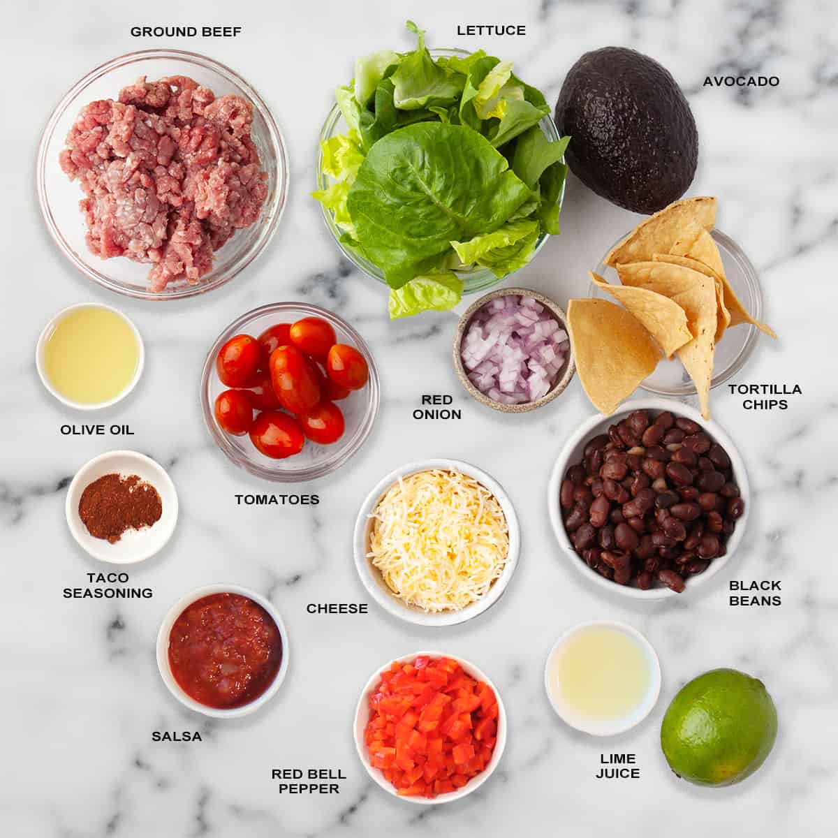 Ingredients for mason jar taco salad.
