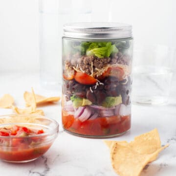 Taco salad with lid ready to grab and go.
