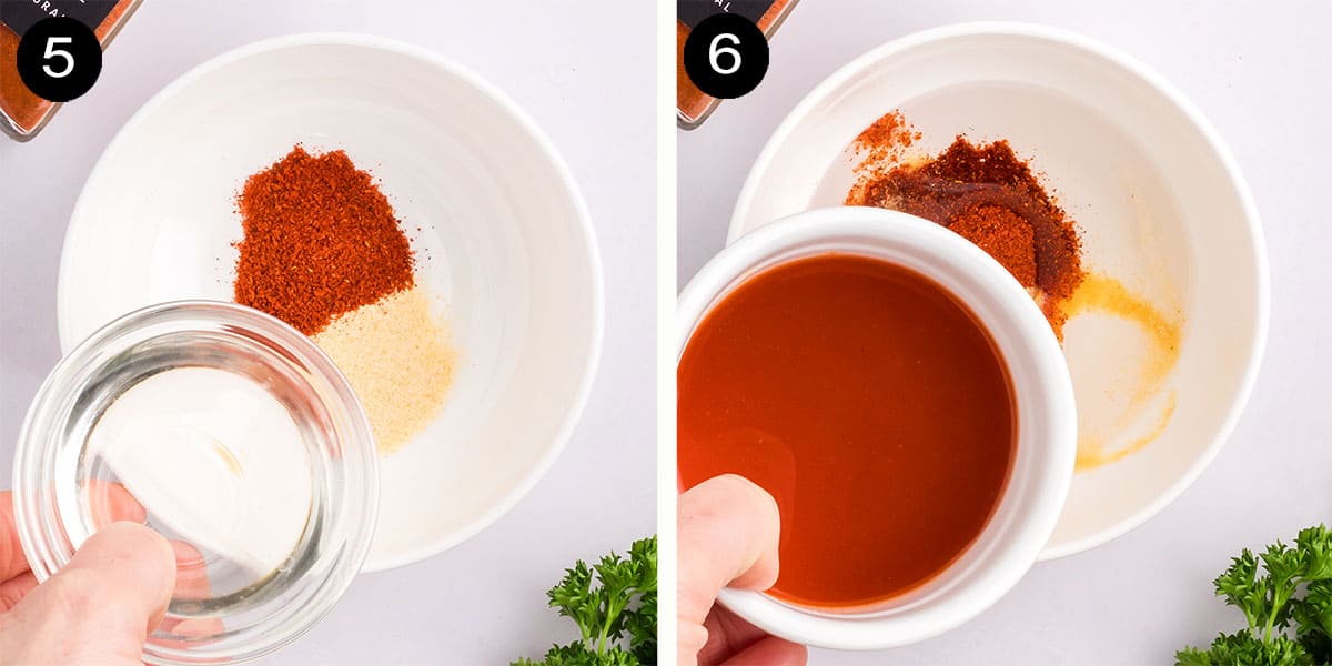Mixing the buffalo sauce.