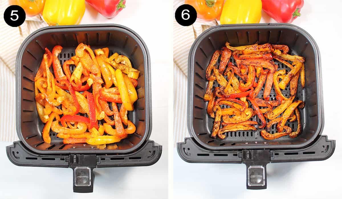Steps to air fry bell peppers.