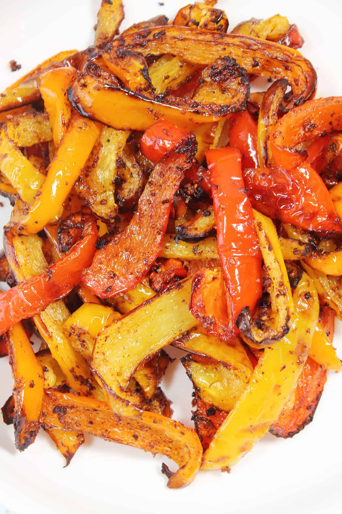 Closeup of air fried peppers.