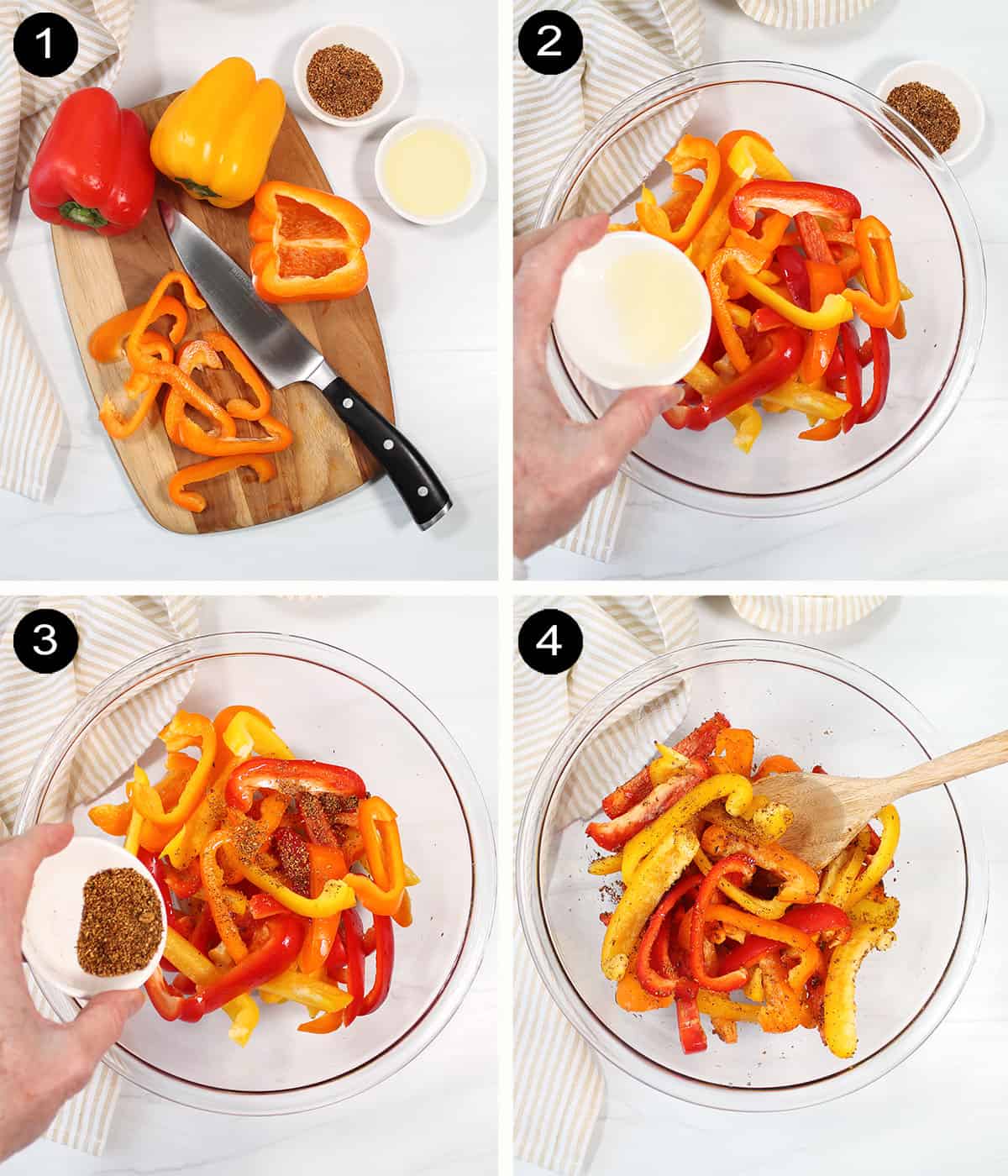 Prep steps for air frying peppers.