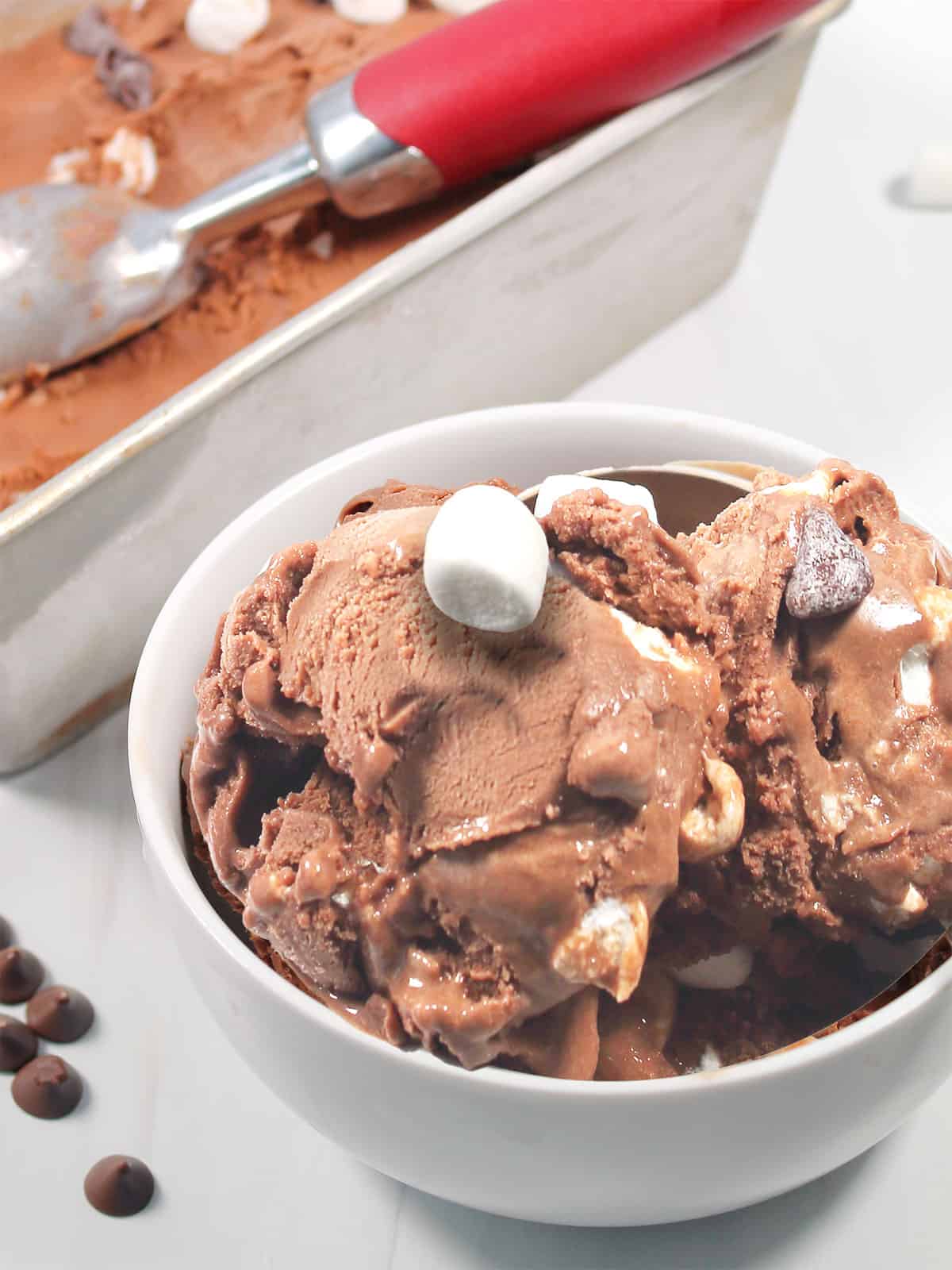 Hot chocolate ice cream in serving bowl.