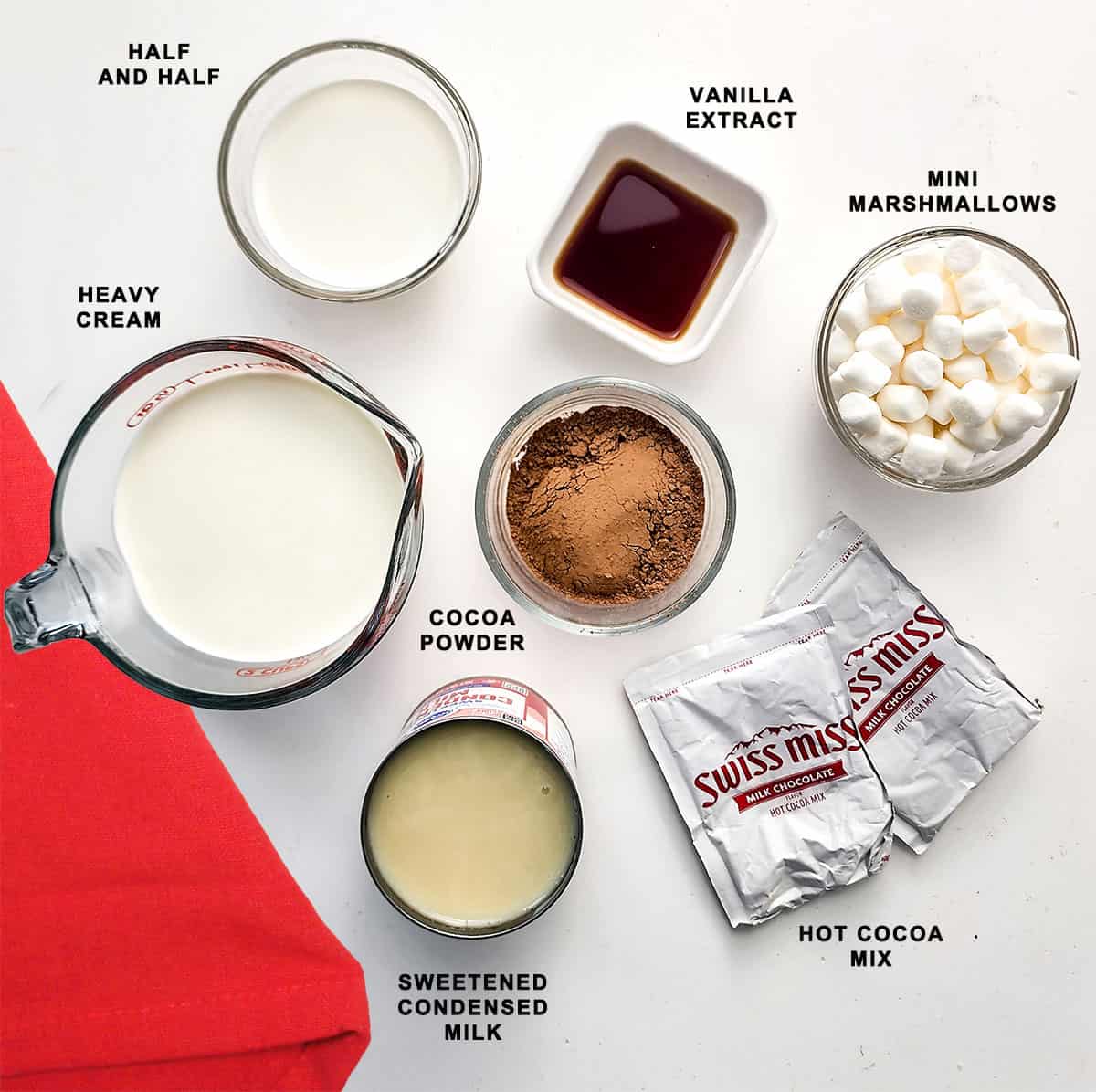 No churn hot cocoa ice cream ingredients.