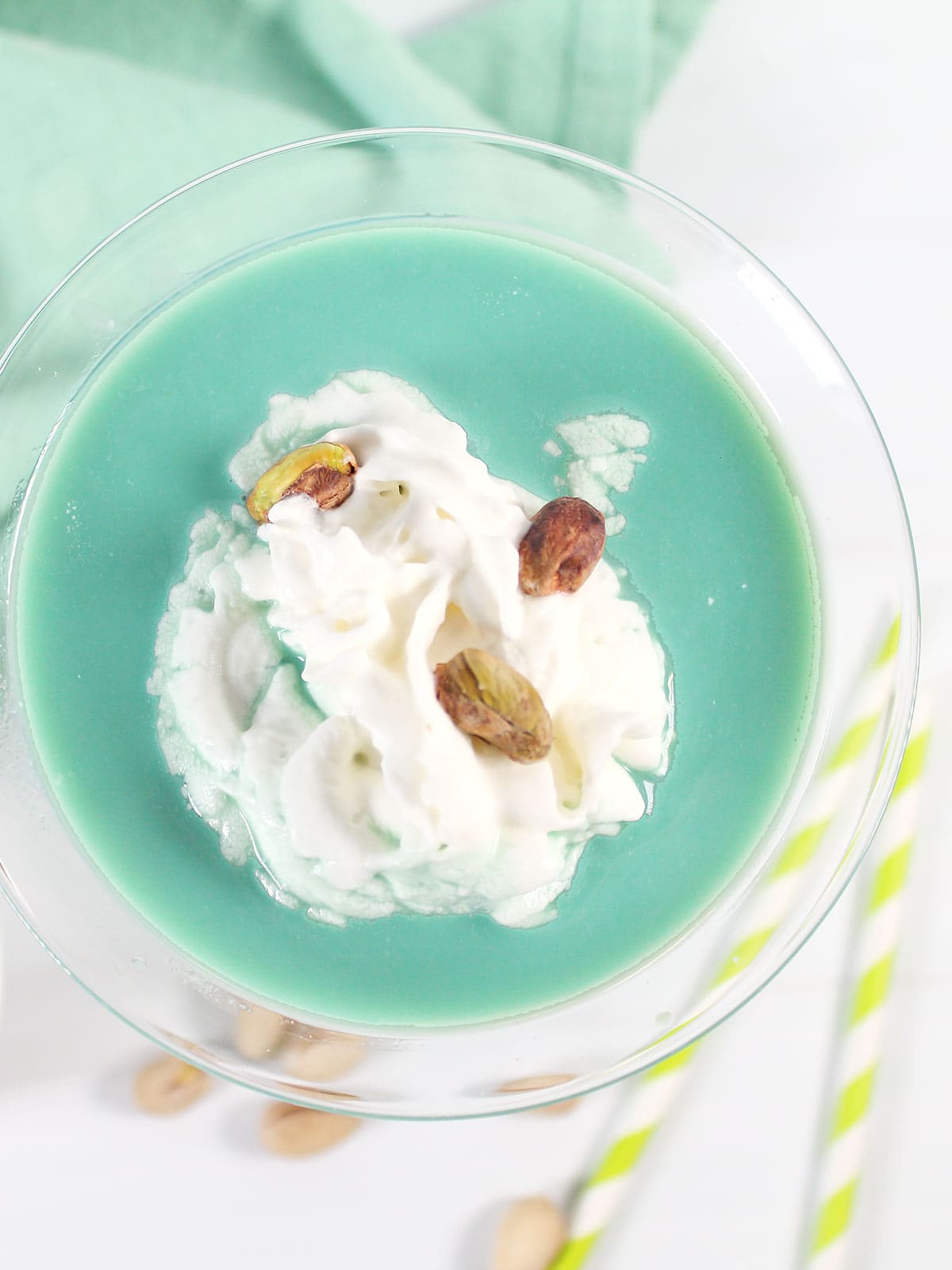 Overhead of pistachio cocktail.