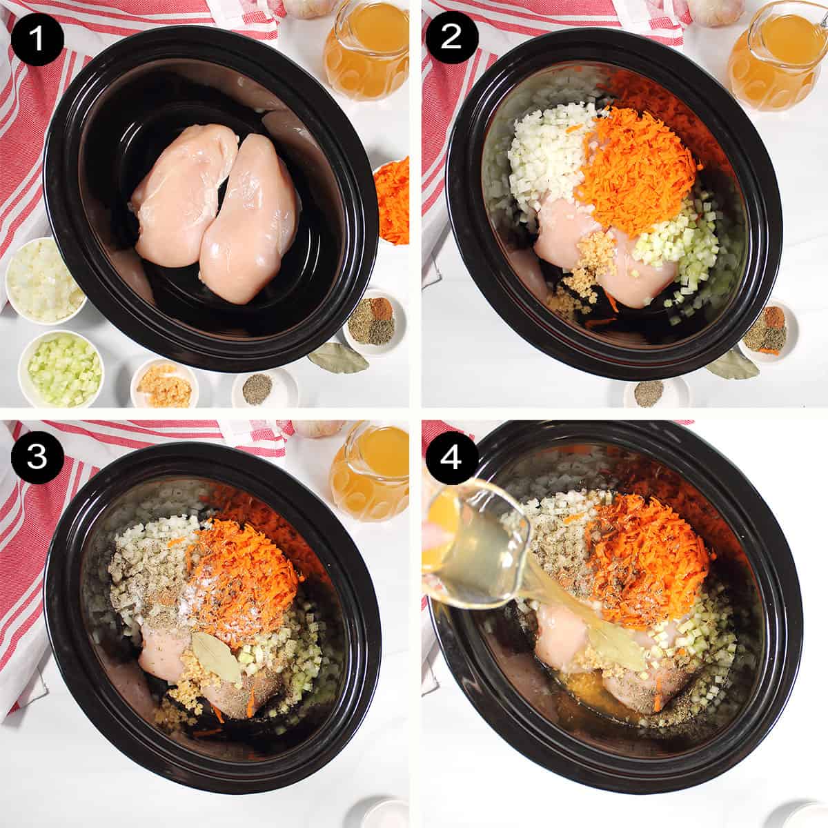 Prep steps for chicken gnocchi soup.