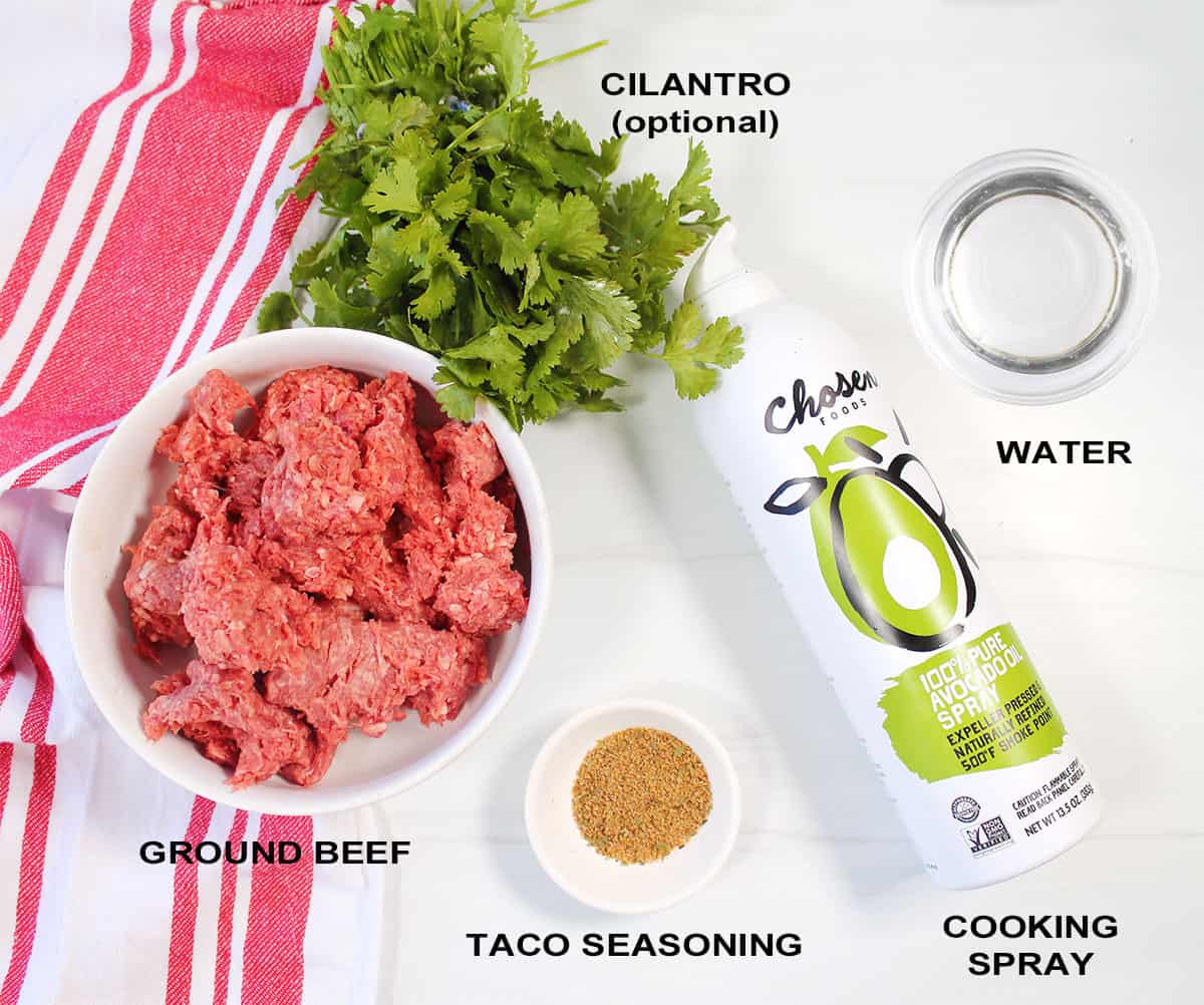 Ingredients for air fryer ground beef recipe.