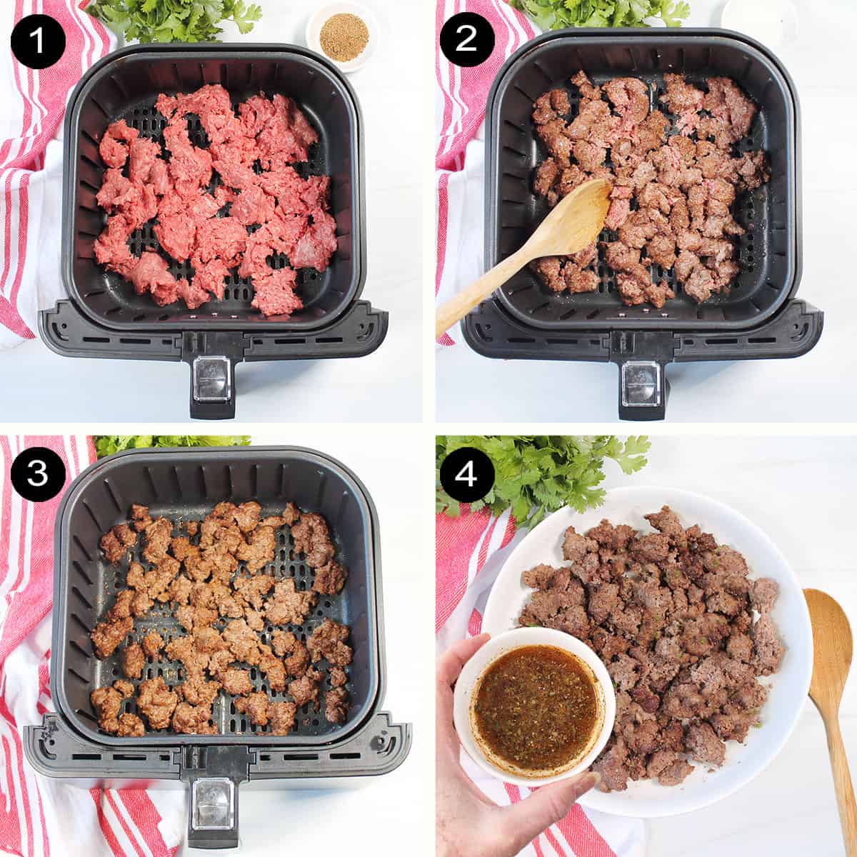 Prep steps to air fry ground beef.