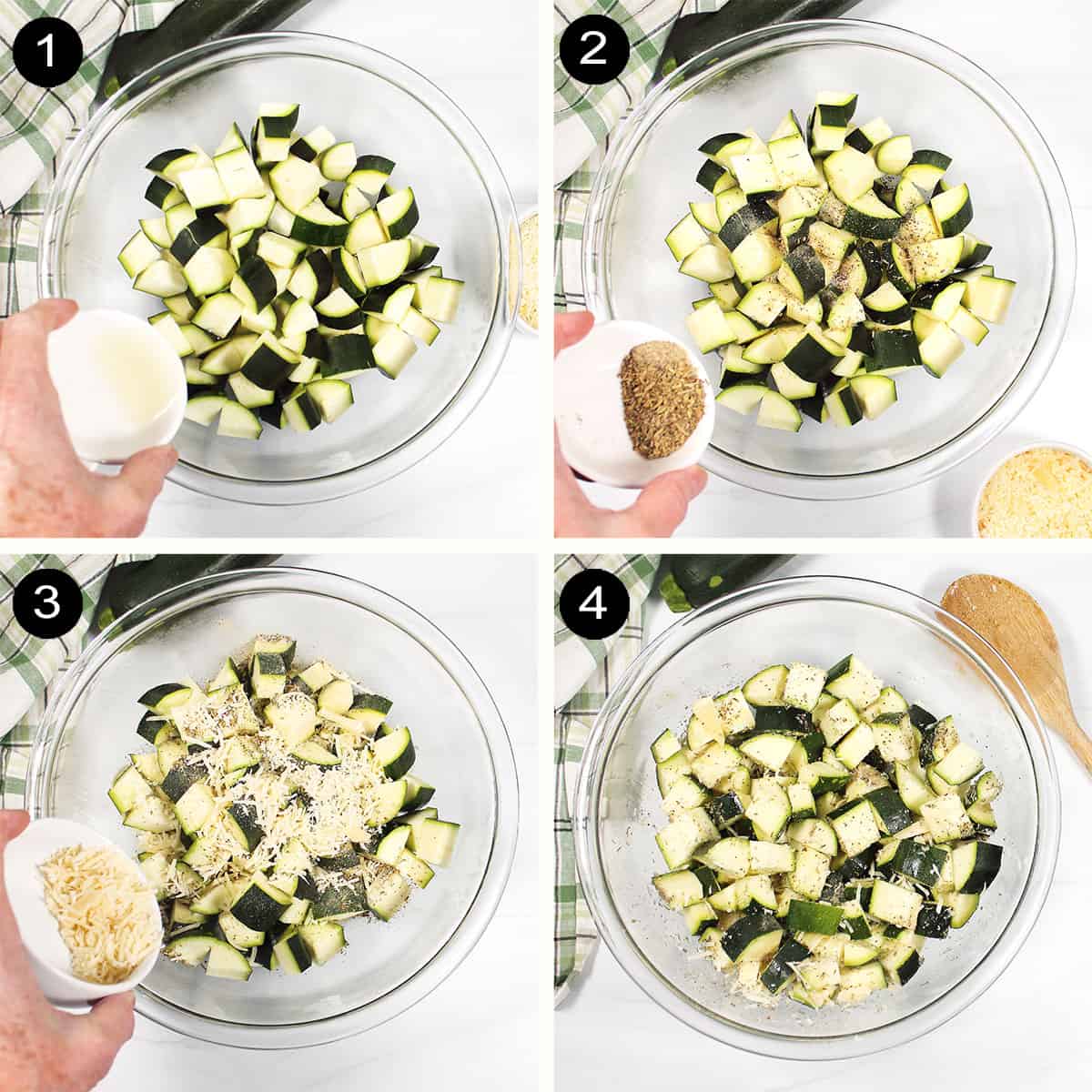 Parmesan zucchini air fryer prep steps.