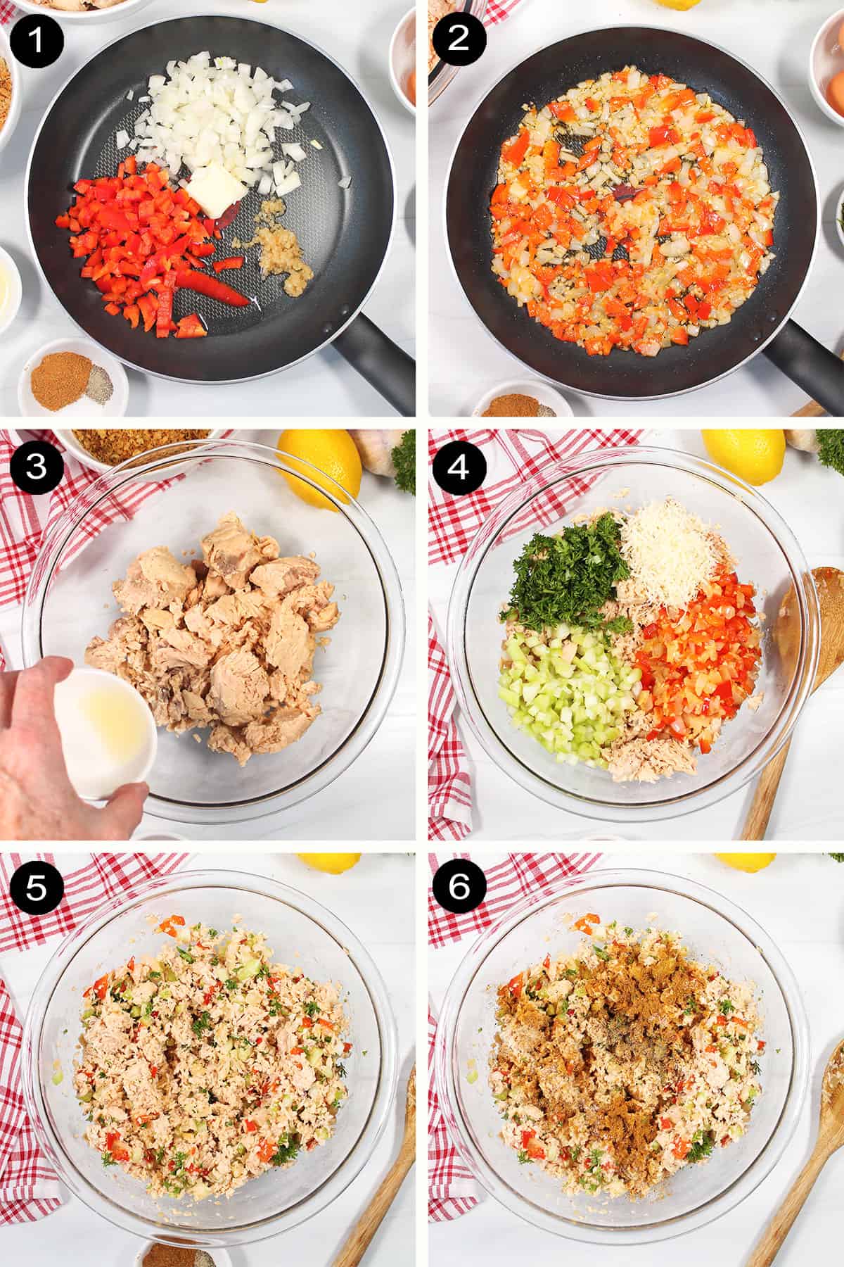 Prep step to mix salmon patties.