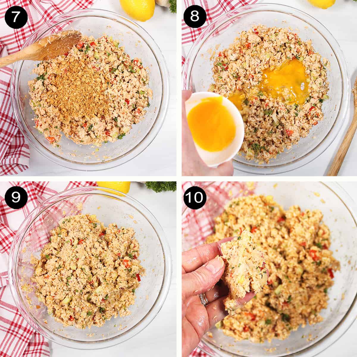 Finishing steps to mix salmon cakes.