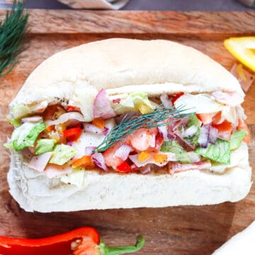 Closeup of chopped Italian grinder.