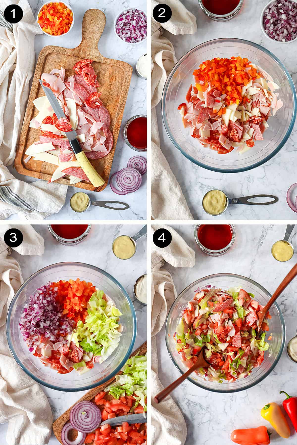 Prep steps 1-4 to make Italian sub.
