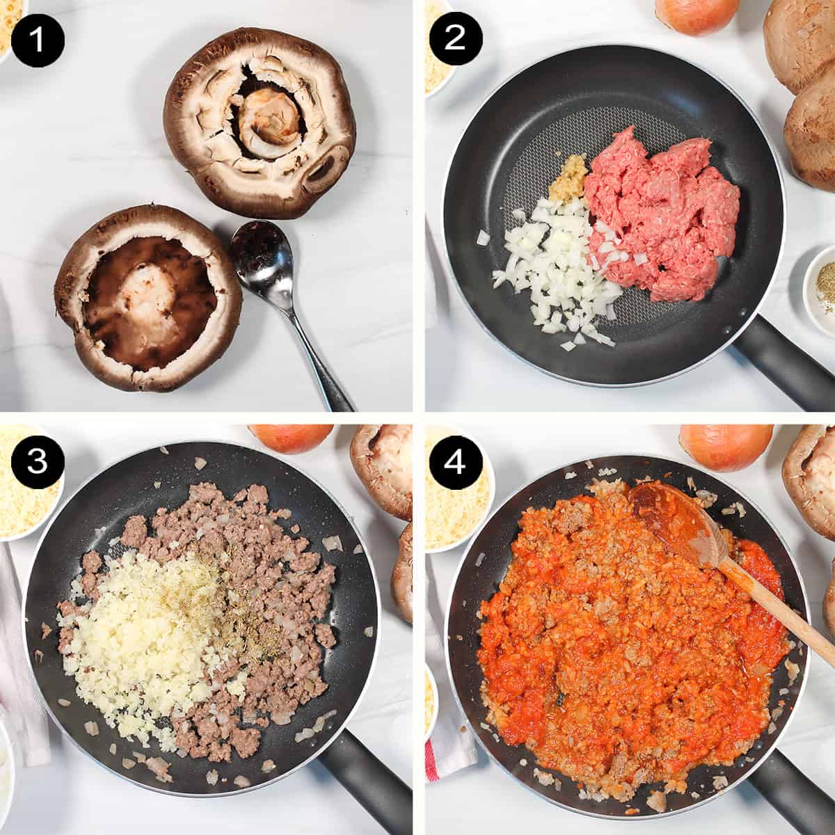 Steps to make mushroom filling.