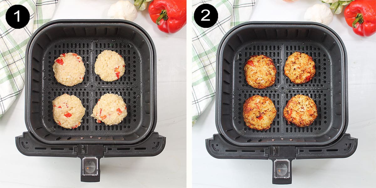 Steps to air fry cauliflower hash browns.