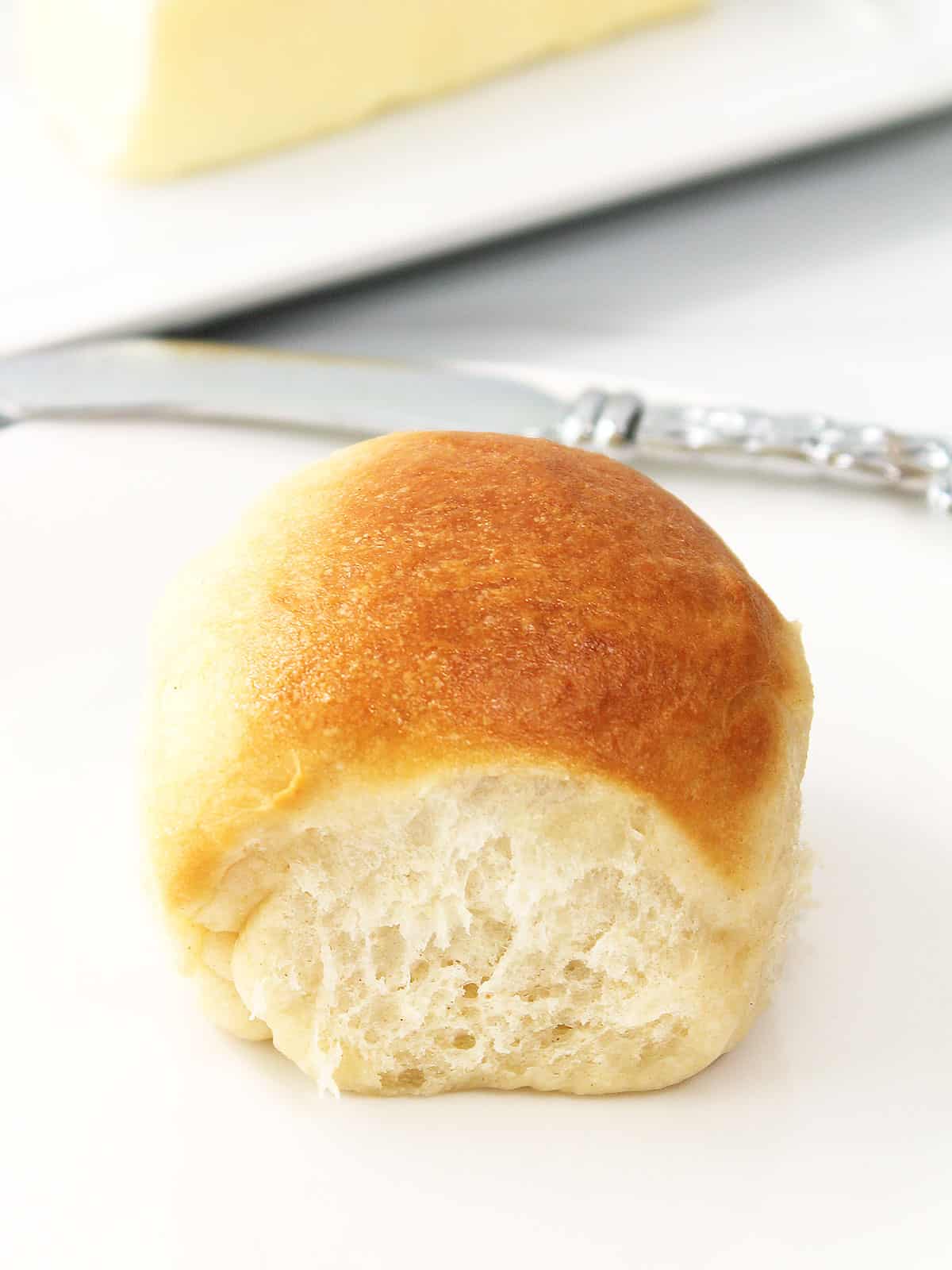 Closeup of single dinner roll.