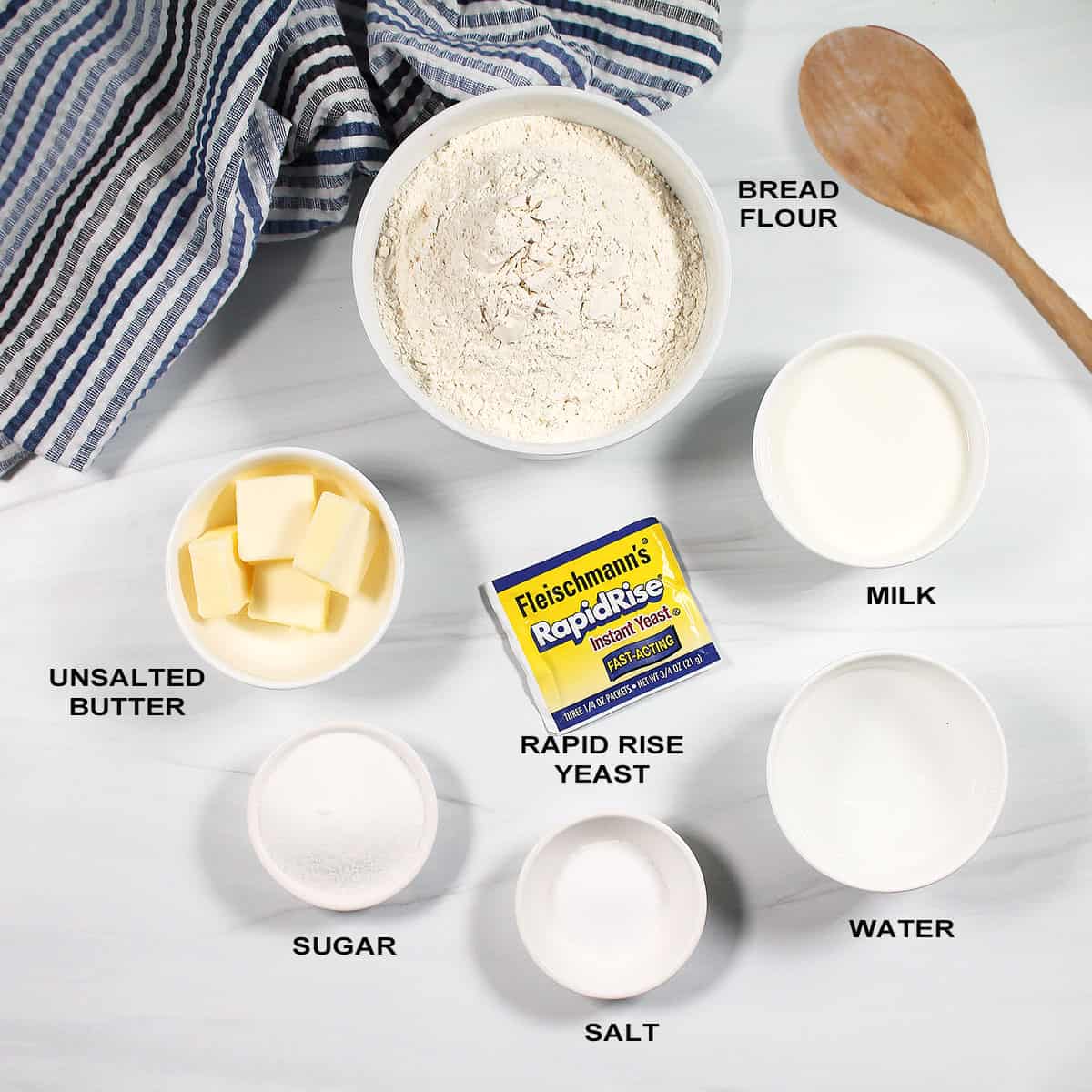 Ingredients for yeast rolls in air fryer.