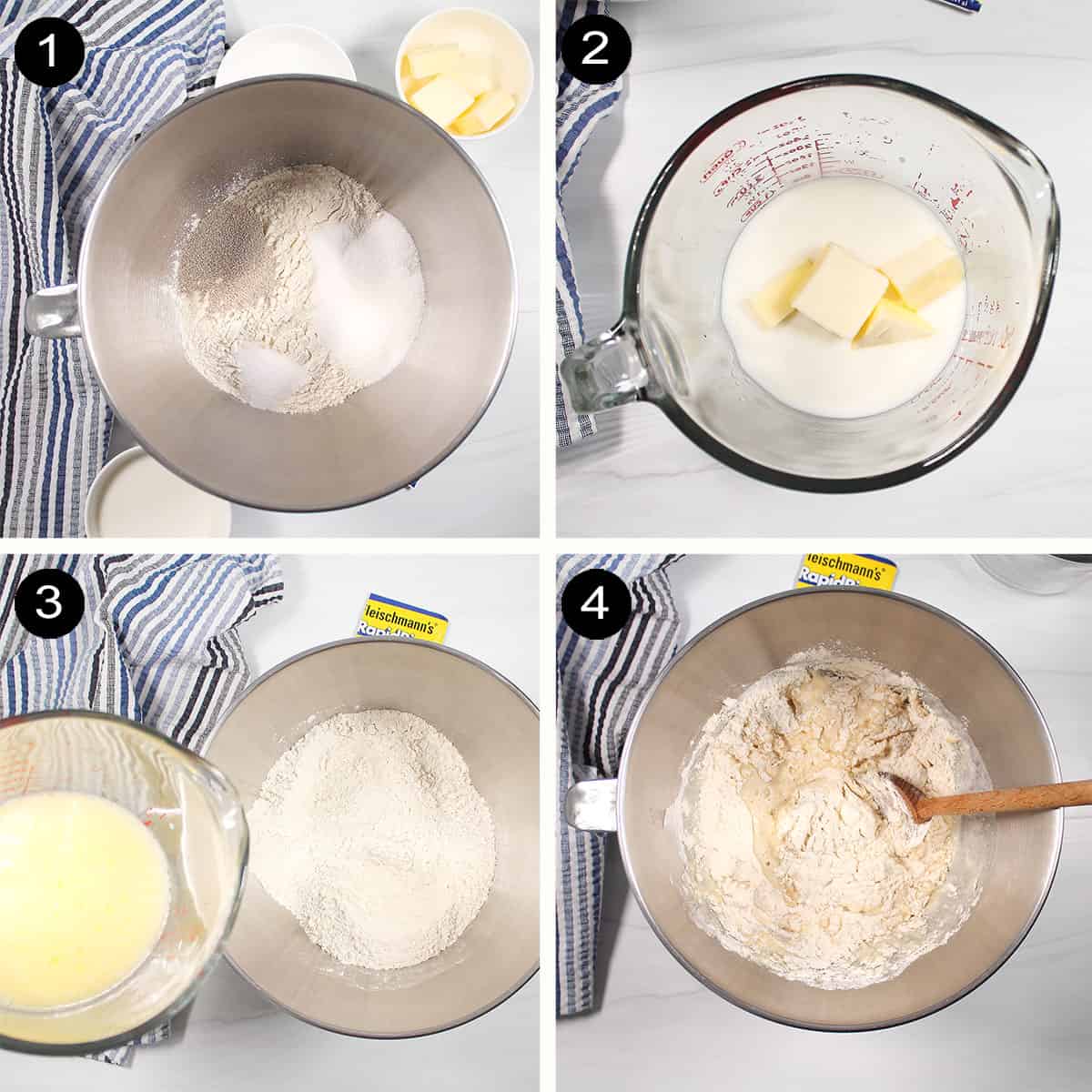 Air fried dinner rolls prep steps 1-4.