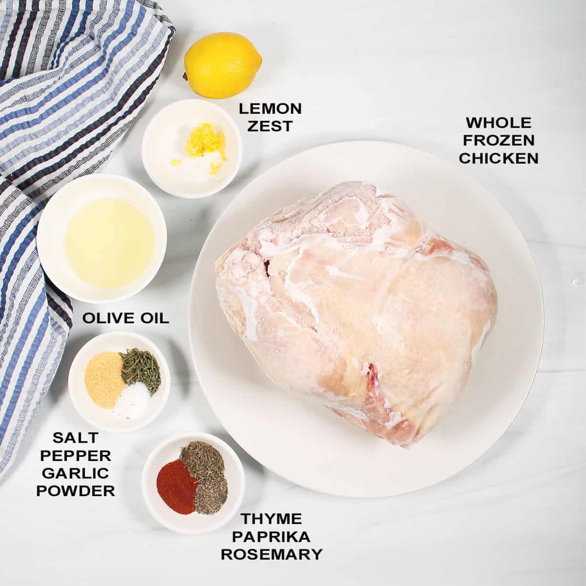 Ingredients for whole chicken cooked in air fryer.
