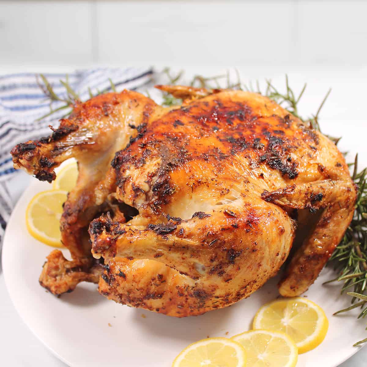Air Fryer Frozen Whole Chicken air fried to crispy perfection.