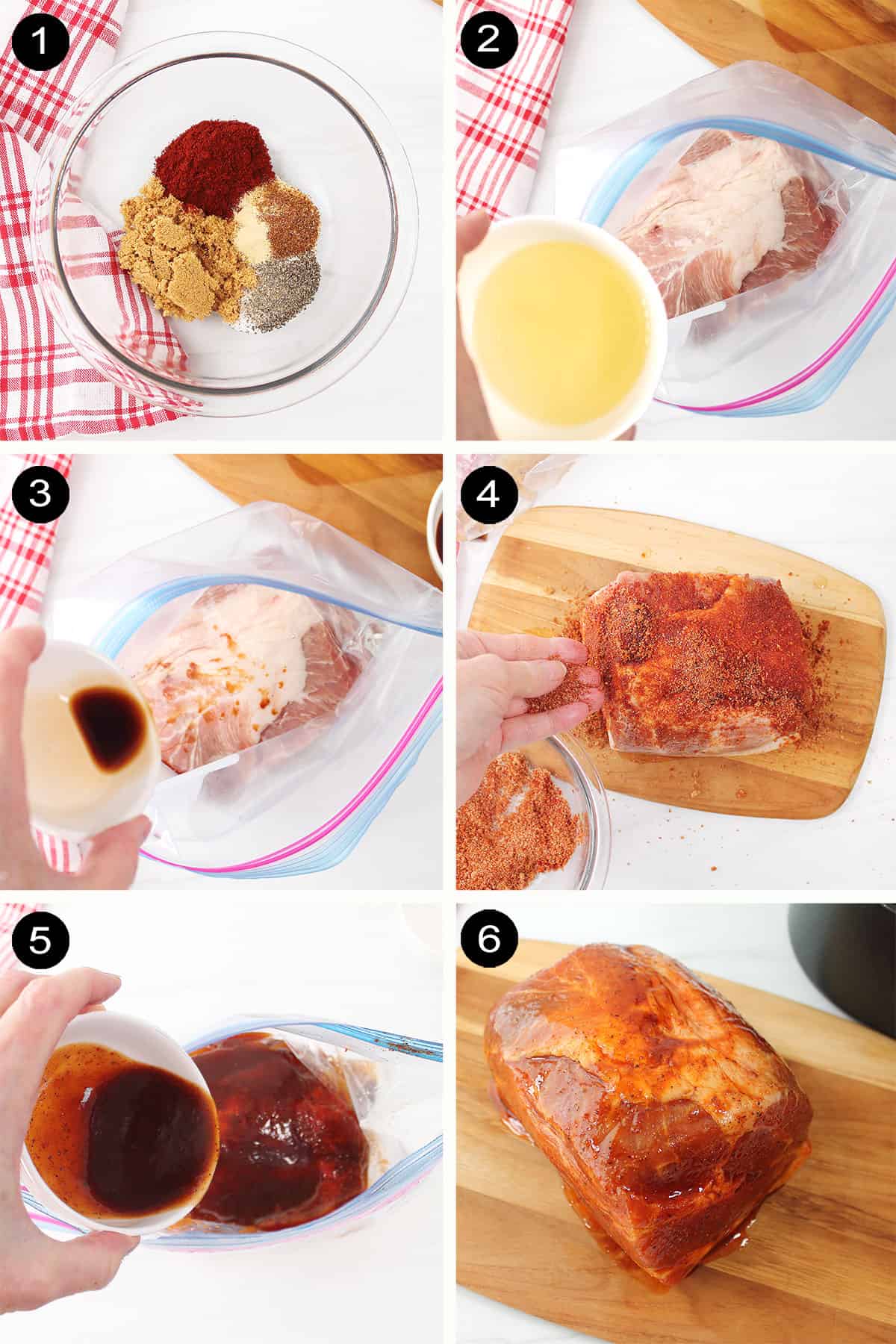 Prep steps for pulled pork in air fryer.