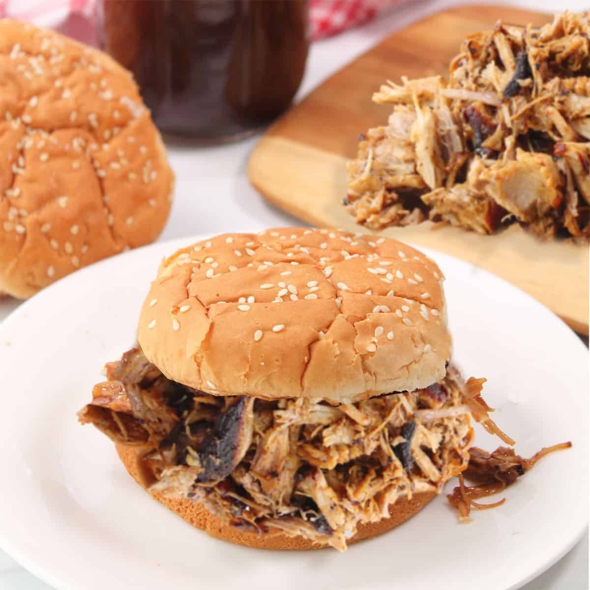 Air fryer pulled pork sandwich plated.