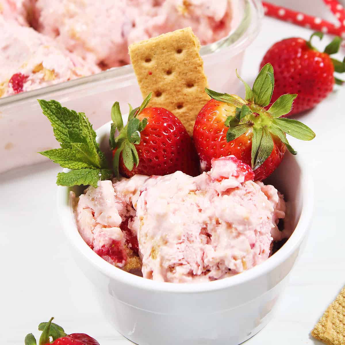 Cottage Cheese Ice Cream in bowl with garnishes.