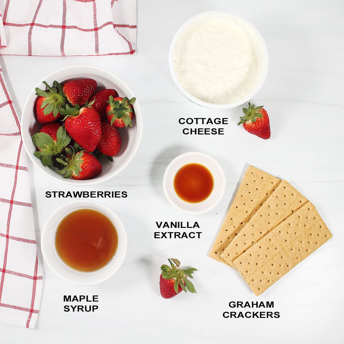 Ingredients for healthy ice cream made with cottage cheese.