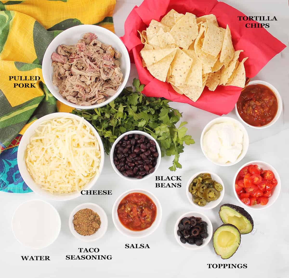 Ingredients for air fryer nachos.