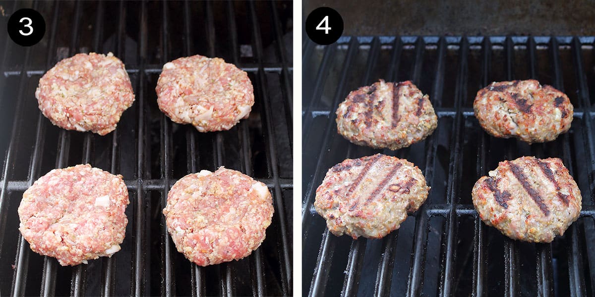 Grilling pork burgers.