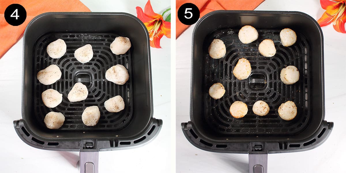 Steps to air fry scallops.