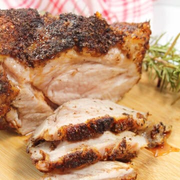 Closeup of pork shoulder roast with crackling.