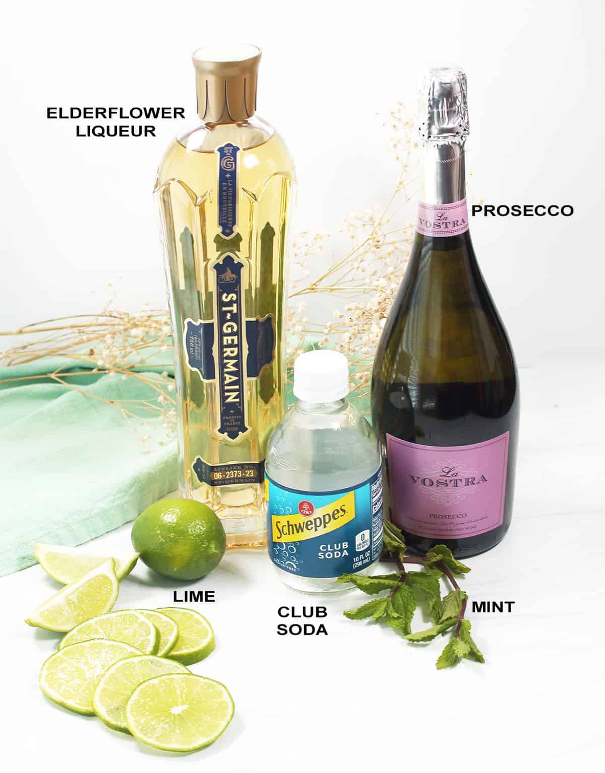 Hugo spritz recipe ingredients.