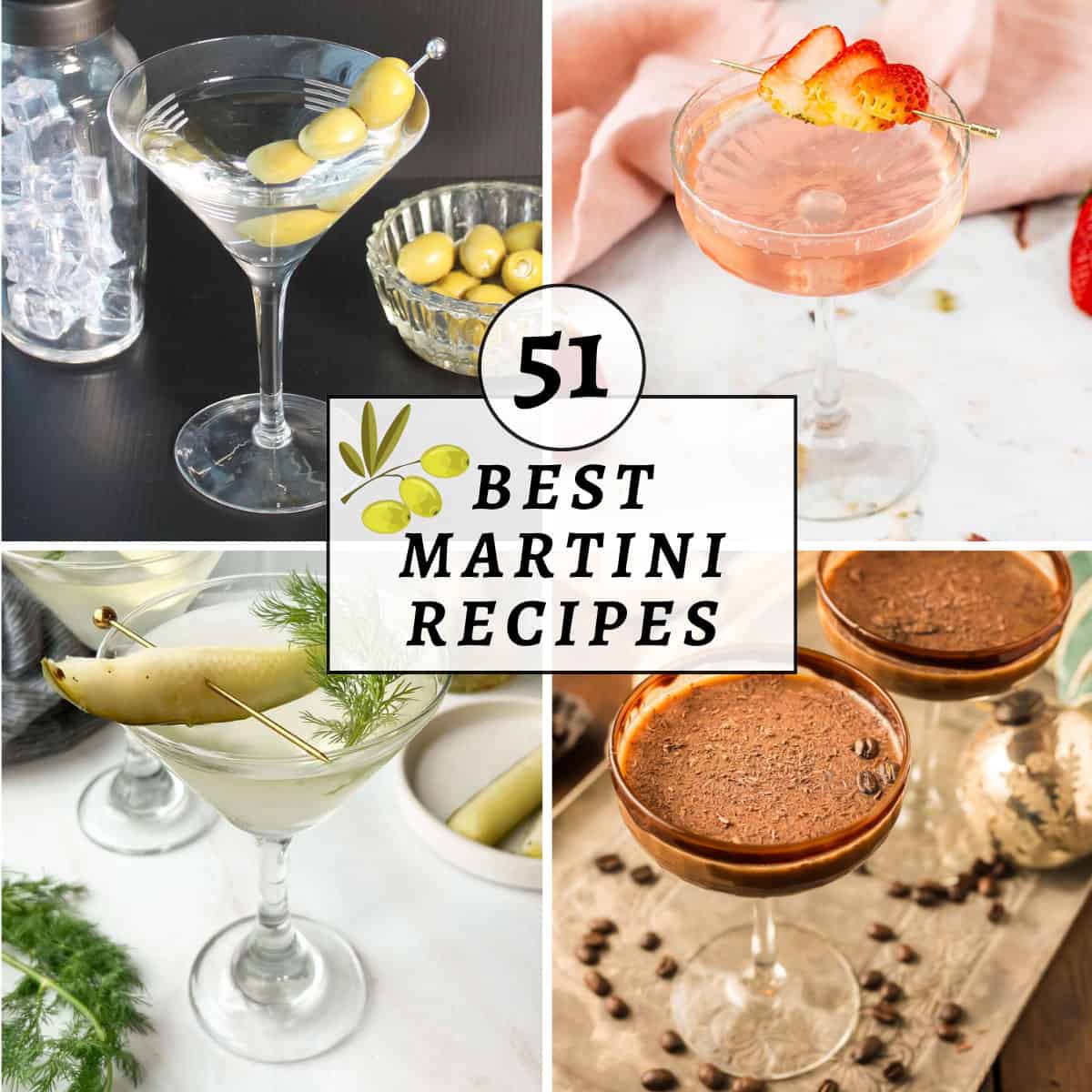 51 Best Martini Recipes collage of martinis.