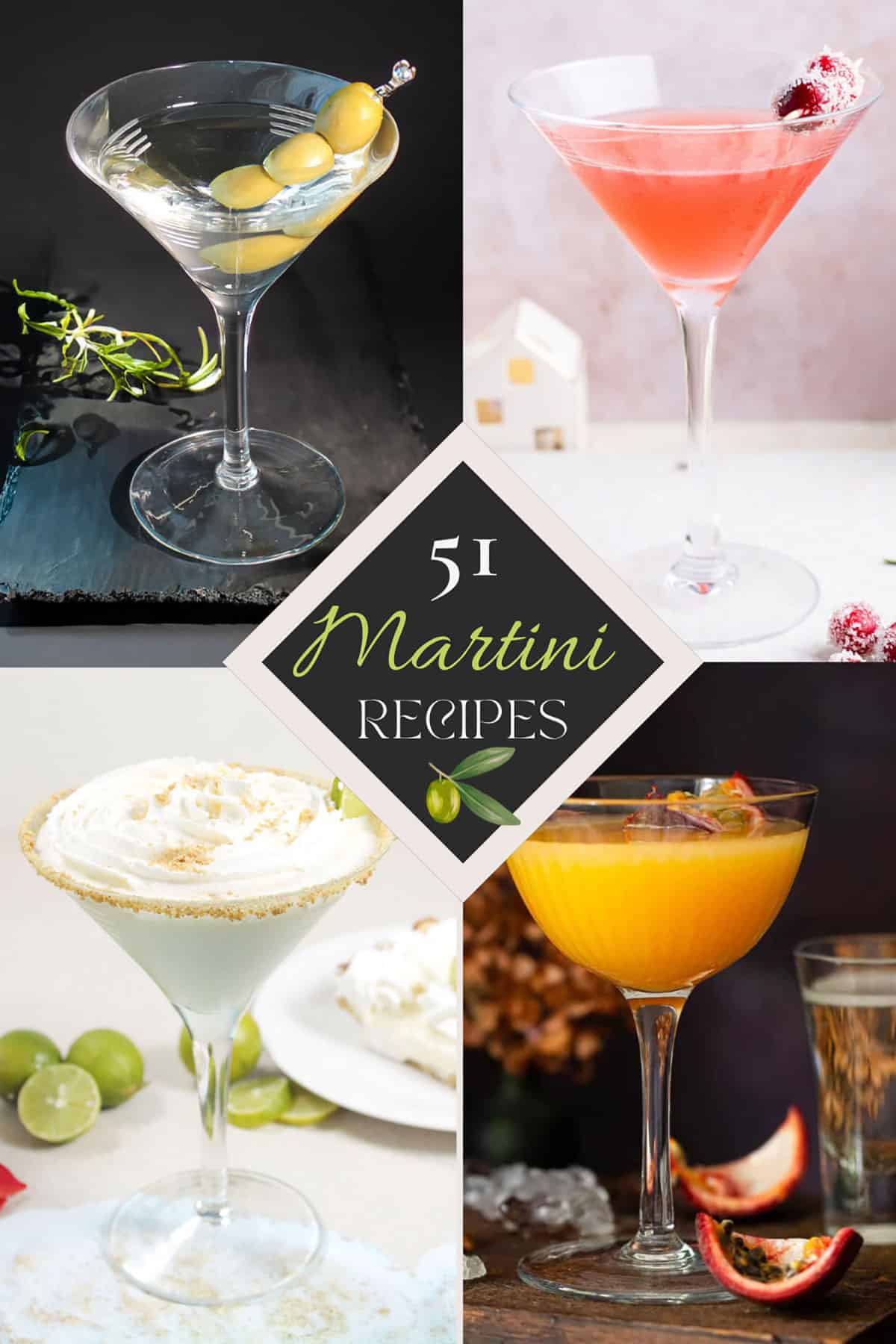 51 Best Martini Recipes collage with text overlay.