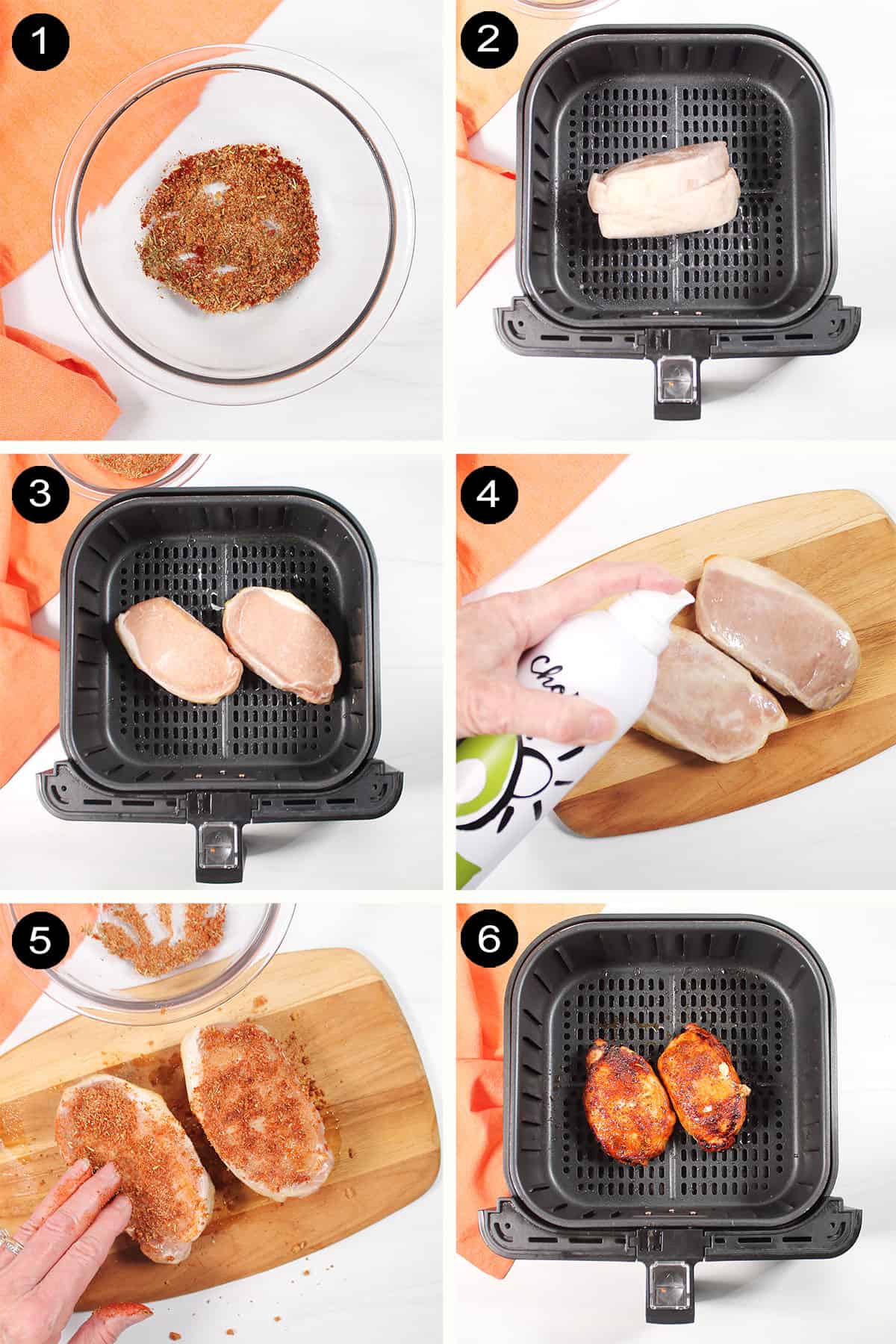 Steps on how to cook frozen pork chops in air fryer.