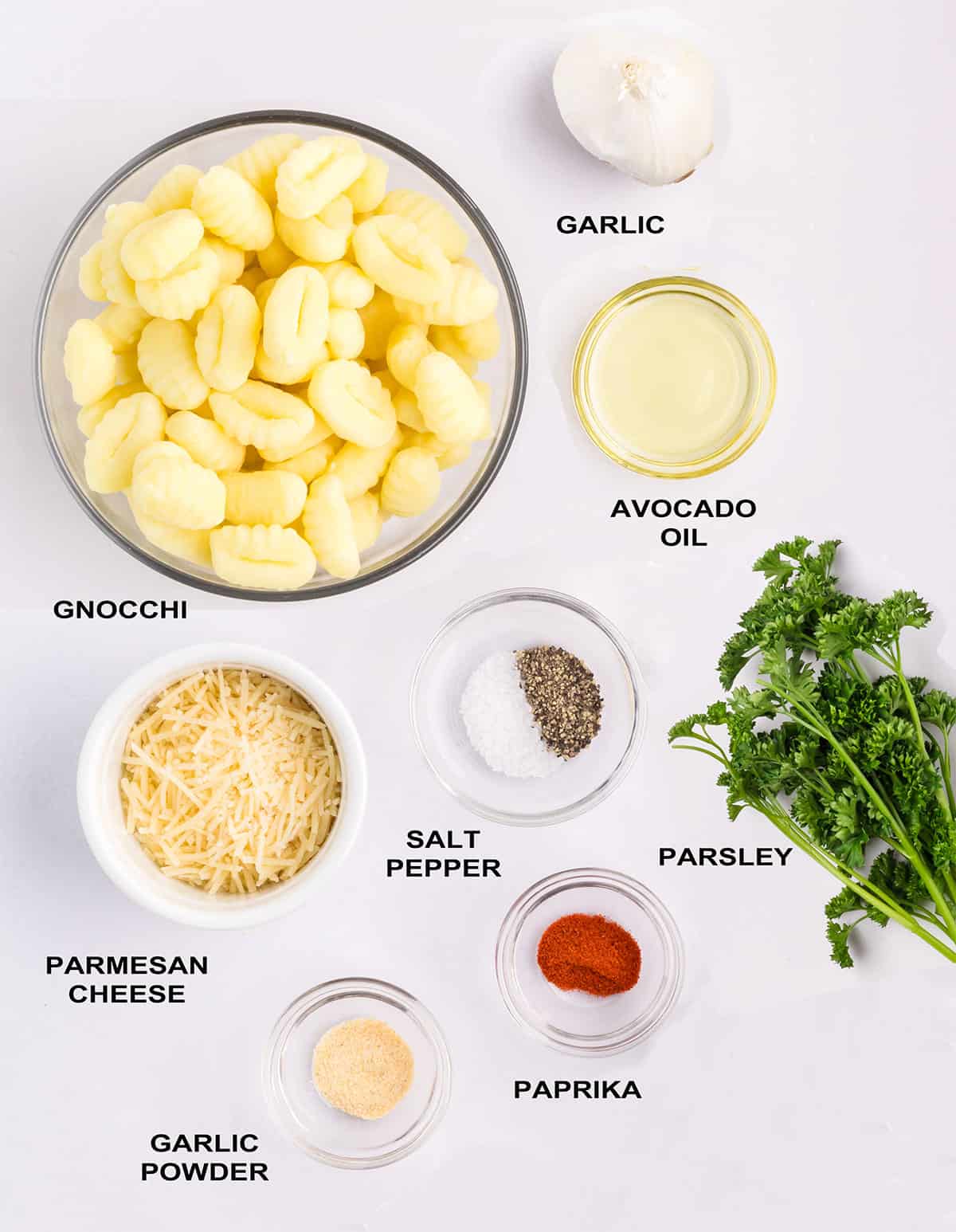 Ingredients to make gnocchi in air fryer.