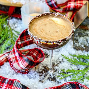 Peppermint Espresso Martini with red ribbon.