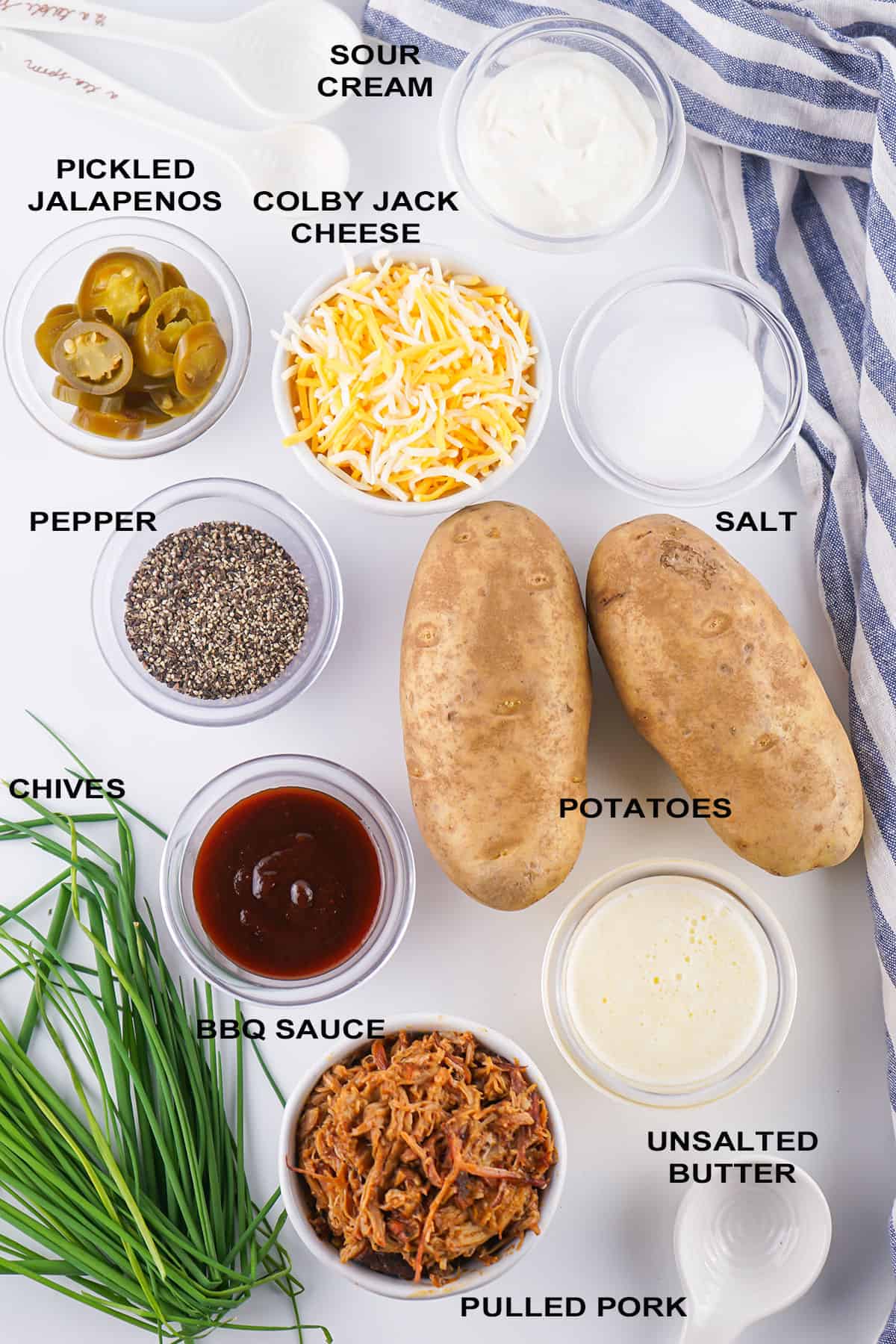 Ingredients for pulled pork baked potatoes.