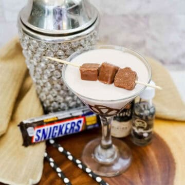 Snickers Martini with candy bar.