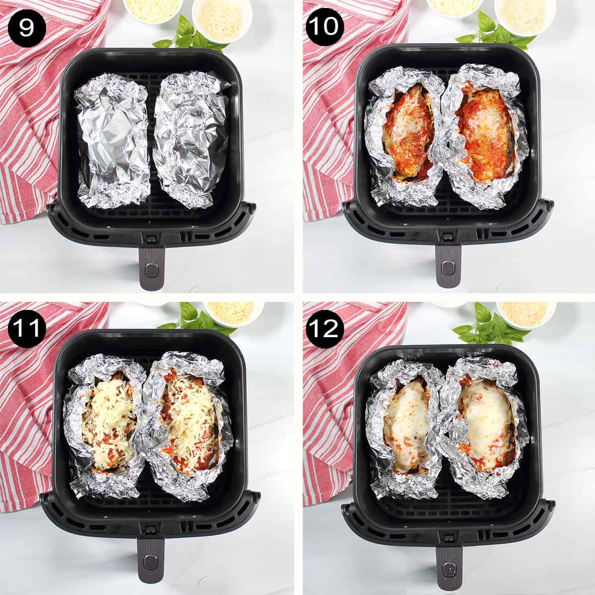 Steps to air frying Italian chicken foil packets.